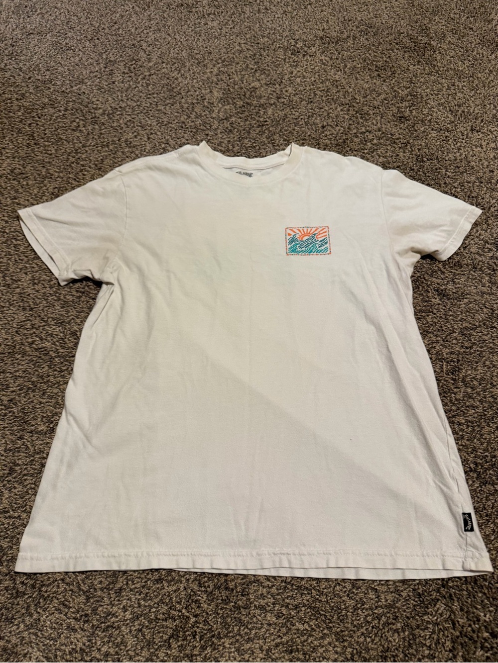 Billabong White Short-Sleeve Tee with Coral & Teal Pocket Graphic